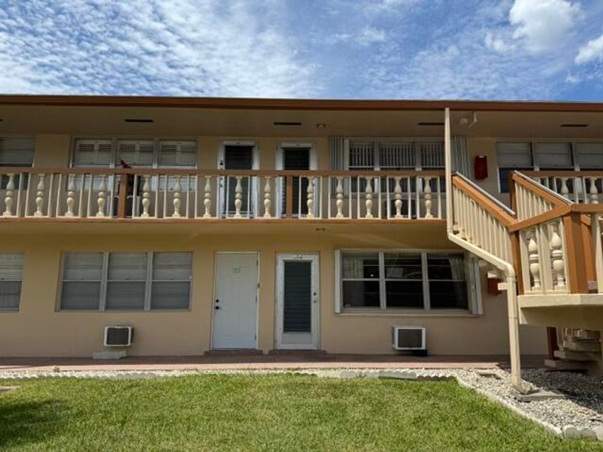 Welcome to easy living in Century Village! Move-in ready 1-bedroom 1-bathroom first-floor condo unit offering a bright living area with a comfortable layout. Relax and unwind on your screened patio overlooking lush green space, perfect for morning coffee, gardening, or quiet afternoons. Enjoy furnished convenience and access to resort-style amenities, including pools, fitness center, clubhouse, and courtesy buses. Ideally located near Mounts Botanical Garden, Rosemary Square, and the Flagler Museum for shopping, dining and leisure. Don't miss this great opportunity for seasonal or full-time living in a gated 55+ community.