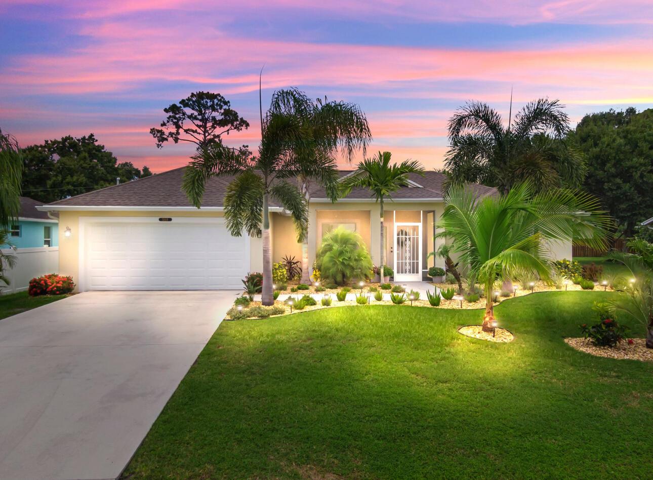 Welcome to this beautifully landscaped & Pristine 3bedroom, 2bath block home built in 2018. Where modern elegance meets turnkey comfort. Step through the front door & be greeted by crown molding & a thoughtfully split floor plan, offering both privacy & open flow living. The heart of the home is the chef inspired kitchen, featuring wood soft close cabinets, sleek granite countertops, & durable porcelain tile flooring that extends seamlessly throughout. Retreat to the spacious master suite, complete with an ensuite bath, while two additional bedrooms & a second full bath are ideally situated for family or guests. An upgraded 2025 new HVAC system ensures comfort year round. Impact windows, doors and slider for your hurricane protection & savings. low taxes.