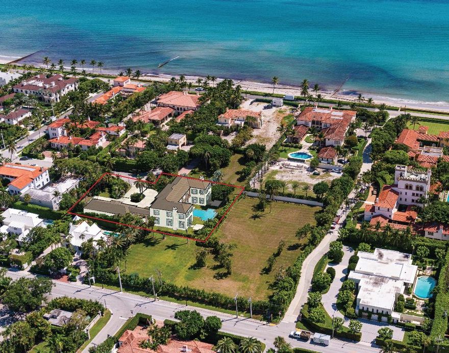Heart of the Estate Section: Spectacular, rarely available estate lot with endless possibilities. Excellent opportunity to build new on 30,267 +/- square foot estate lot in fabulous ocean block location, just four blocks from Worth Avenue. Contact listing office for details. Lot is one of five recently subdivided/replatted lots. All sizes approximate and subject to errors and verification. Lot outlines for demonstration purposes only, see survey.