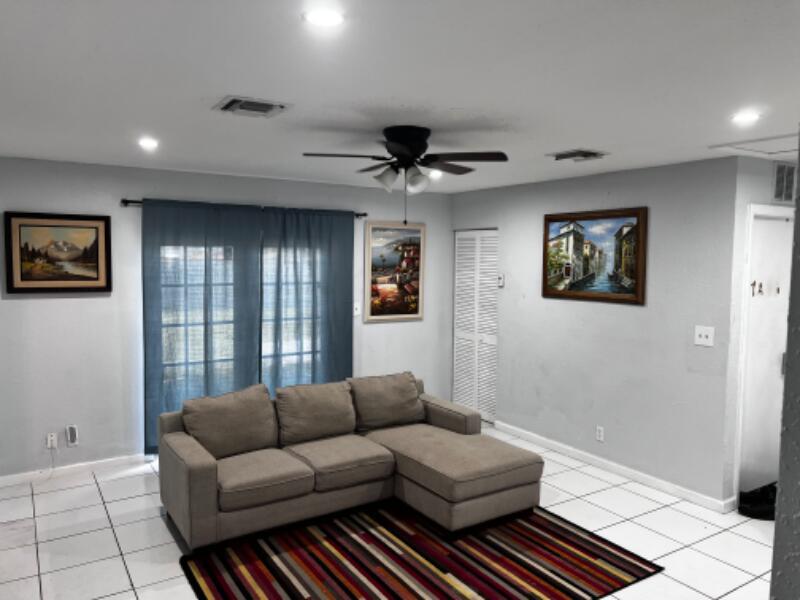 This is a private room with a shared bathroom in this large, spacious home! Common areas include kitchen, furnished dining room, living room, patio & backyard. Central AC, tile floors, laundry center & a big covered patio area and backyard with delicious mango tree. Close to I-95, shopping and the beach. There is plenty of parking spaces. Updated stainless appliances and Ring camera system installed for enhanced safety. Utilities (water & electric) and monthly cleaning service included. No pets allowed. First, last and security to move in. Background and credit check performed. Renters' insurance required.