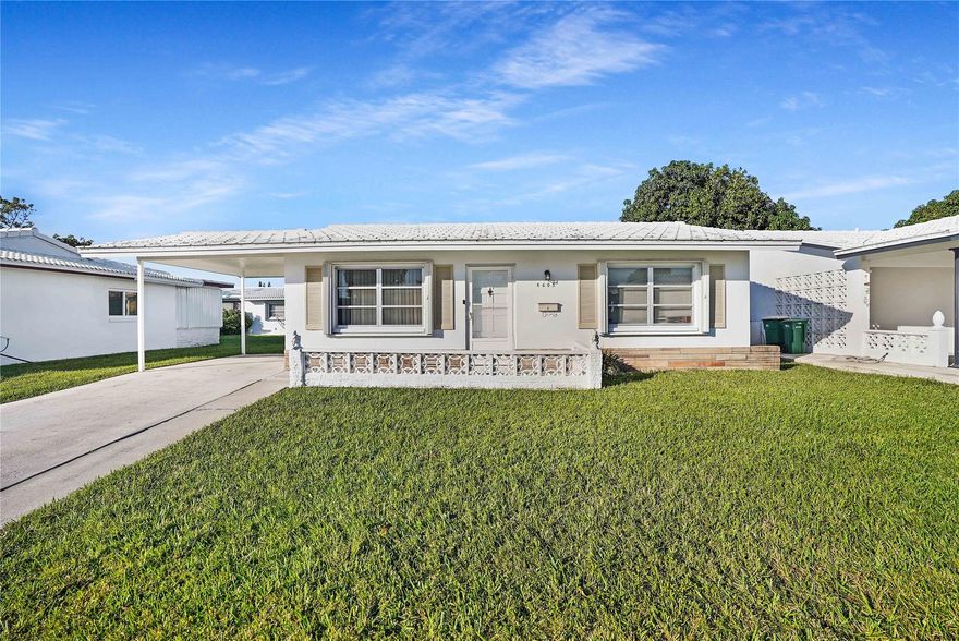 Discover the comfort of this charming two-bedroom, one-bathroom residence. Take advantage of an exceptional opportunity with remarkably low Homeowners Association (HOA) fees at just $87 per month, covering essential services like lawn care, access to the community pool, and clubhouse privileges. Enjoy a great floor plan that includes a spacious Florida room. Accordion hurricane shutters, new electrical panel, new washer and dryer, water heater. Nestled in a quiet 55+ community, this property is a must-see for those seeking a tranquil and well-maintained living environment.