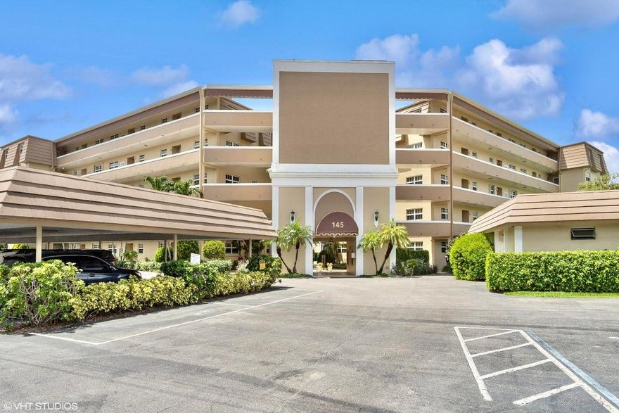 Fabulous, spacious 2/2 Penthouse with sweeping golf & lake views is move-in ready! Corner location allows for natural light to stream through impact glass windows. Enjoy the tropical breezes and beautiful views from the covered and screened lanai, which runs the width of the condo. Kitchen is tastefully appointed with newer countertops, a breakfast bar and views all the way to WPB! Two living areas beyond the dining room make for comfortable entertaining or daily living. Large primary suite opens to lanai. Guest room, bath & laundry closet in private area. Covered & assigned parking spot with extra guest spots. Sherbrooke community room & pool. Two golf courses. JFK Hospital, PBI & beaches close by. Furniture negotiable. Perfect retreat for seasonal or year round living! Come see today!