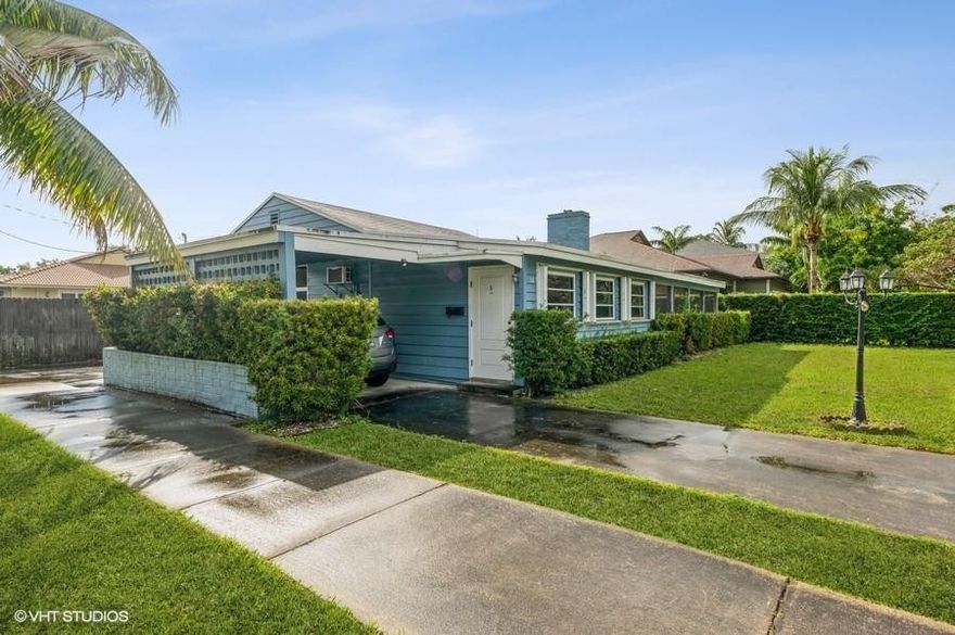 Come check out this super charming historic home centrally located in Old Pompano. A block from Kester Park. This home sits on a lot and half and features 3 bedrooms and 2 baths w a pool and a carport. Vaulted ceilings in family room with a wood burning fire place. Original wood flooring is in great condition in dining and two bedrooms. (Possibly an old Kester Cottage) Older kitchen and baths to make your own. Impact windows being installed soon. Needs central AC, has wall units. New washer/dryer. Large shed in back yard. Pool is deeper than average pool. 3/2 pool home