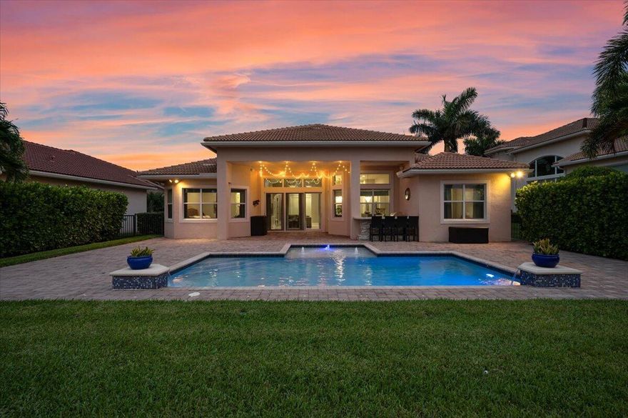 Fantastic Rare Model (Beaumont), Located in the Prestigious Jupiter Country Club! Oversized 4Bed/3.5 Bath Single Level Pool Home has a Huge Fenced in Backyard + NO WAIT, FULL GOLF MEMBERSHIP. Stunning Golf Course, (3rd Hole) Preserve & Fountain Views. Separate Den, Family, Living & Dining Rooms. Open Modern Kitchen Includes; Quartz Counters, Honed Marble Backsplash & Top Notch Appliances. Spacious Primary Bedroom has His/Hers Shelved Closets + a Spa-Like Bathroom with Shower Jets & Rain Head Feature. Large 2nd/3rd & 4th Bedrooms. Impact Windows & Doors Provide Amazing Pool/Lake & Golf Course Views. Interior & Exterior Features Include; Crown Molding, Coffered Ceilings, Exquisite Marble Floors, Extended Patio with Covered Lanai, Summer Kitchen + A BUILT-IN HOME GENERATOR. 3 Car Garage.
