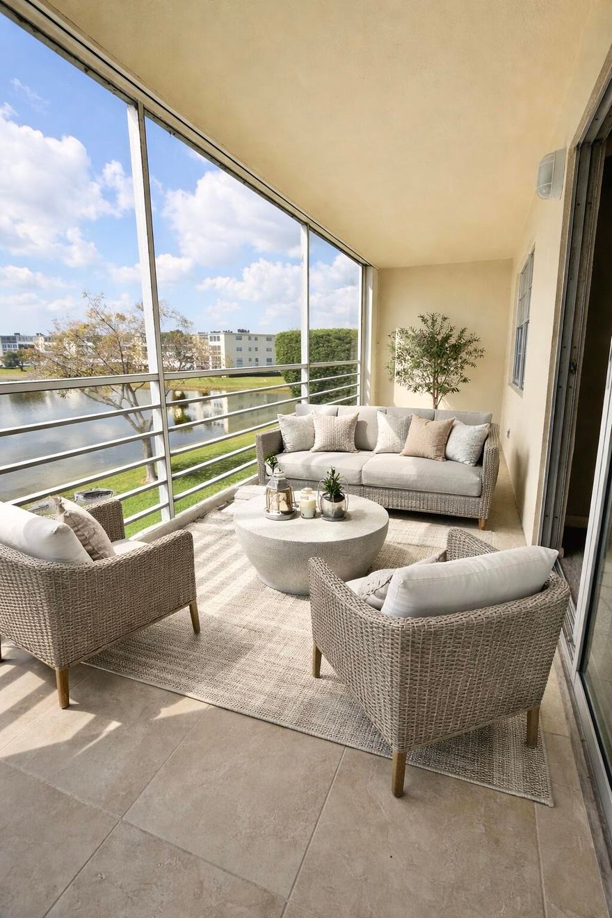 Welcome to an exceptional residence in Century Village Boca Raton, where refined design meets tranquil waterfront living. This beautifully updated home offers a serene water view that fills the space with natural light and creates a calming backdrop from morning through sunset a true luxury in this community.

The interior has been thoughtfully upgraded with a modern, high-end aesthetic, featuring a fully renovated bathroom with sleek finishes, designer lighting, a frameless glass shower, and elegant marble-style tile that rivals new construction. Every detail reflects quality, comfort, and timeless sophistication.

The home is perfectly positioned within the community, offering peaceful surroundings while remaining close to all amenities.