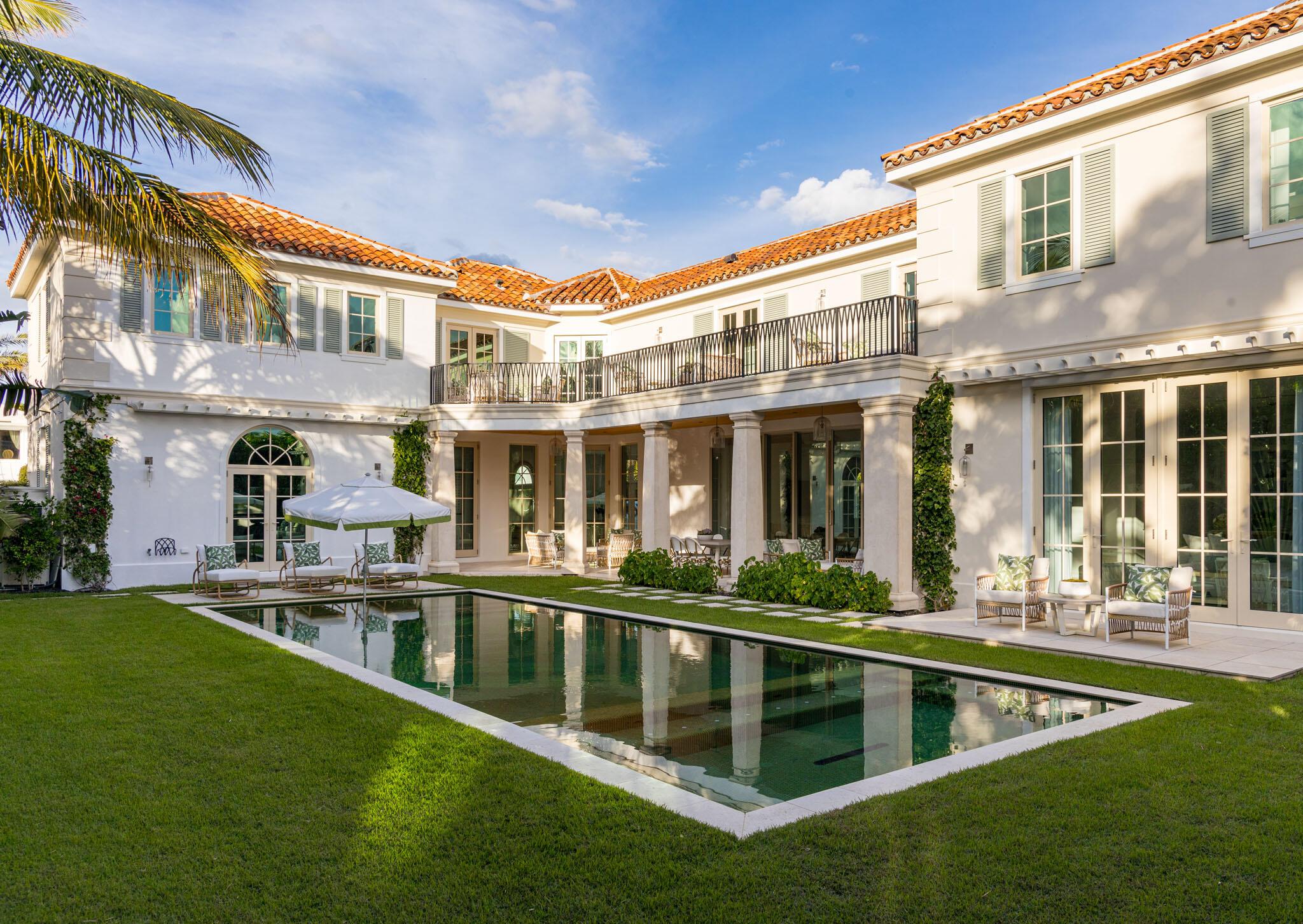 New light & crisp Palm Beach villa. This 5 BR & 6.2 BA home offers exceptional craftsmanship & attention to detail. Located across from the Atlantic ocean in the highly desired Palm Beach Estate Section. Glamour, luxury & beautiful symmetry combine with an intuitive design comfortably delivering a sleek transitional aesthetic characterized by intuitively delineated spaces over 3 levels of comfortable luxury living. Details include: stunning curvilinear stair, high ceilings, spacious loggia, gourmet kitchen, family room, spacious primary suite with dual luxury baths, game room, two bars, wine room, gym, theater, two laundry rooms, pool, 2 car garage, elevator & much more. Additionally, 1 Year Warranty from Developer. Truly a ''must see.''