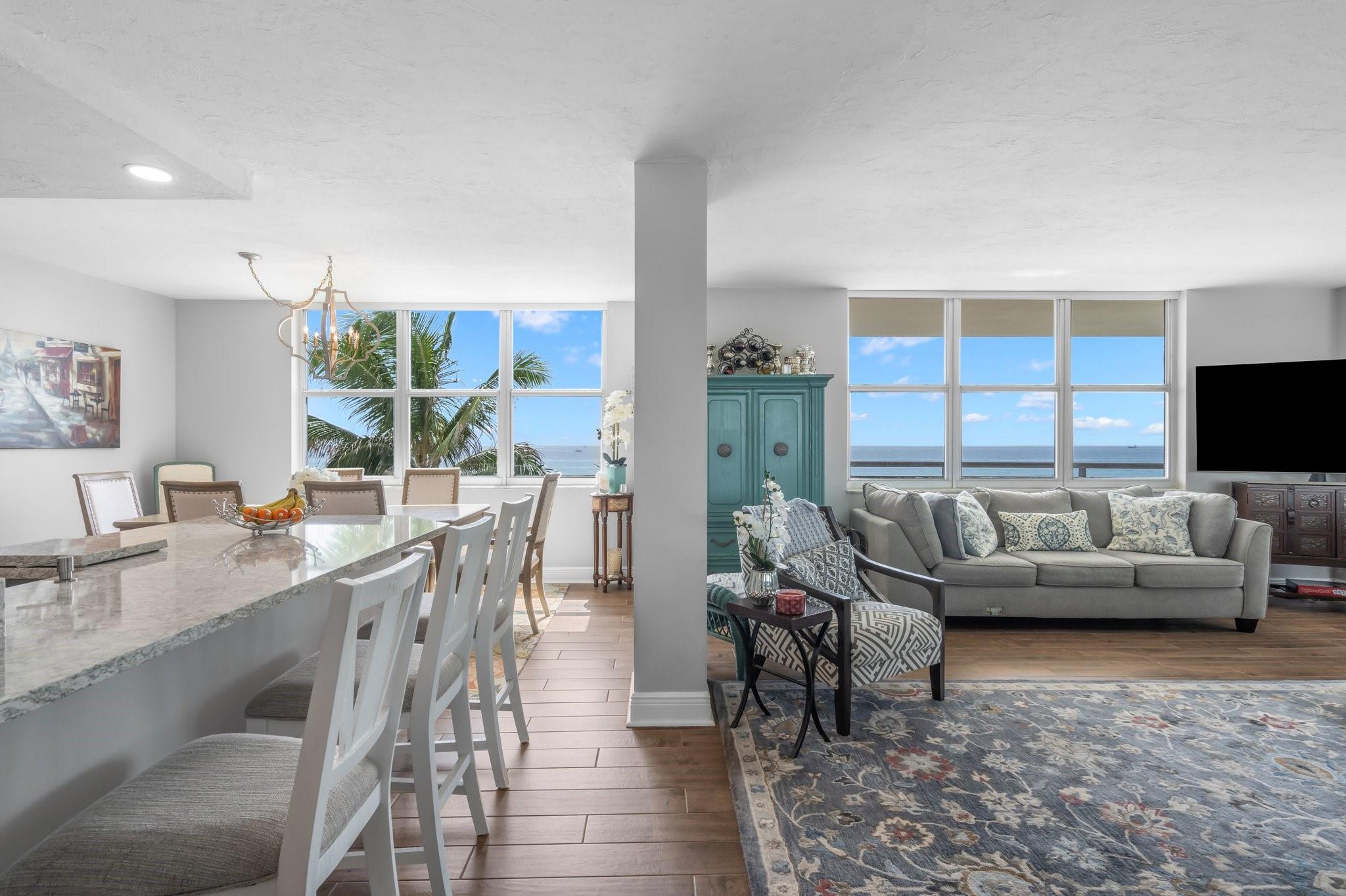Enjoy breathtaking ocean views in this beautifully remodeled 1300 sq ft condo! This unit offers a huge wraparound balcony. Unobstructed panoramic views from your living room, kitchen, and dining space. Modern open concept with high end finishes throughout. W/D in unit. Whether your looking for a peaceful retreat or a vibrant coastal lifestyle, this condo delivers it all!
Included with your rent is access to all the amenities including private beach access, 24H Lobby security, Heated Pool with ocean views, Renovated Fitness Center/Gym, 4 grills and deck overlooking ocean, Garage parking, Water, trash, sewer, Internet!