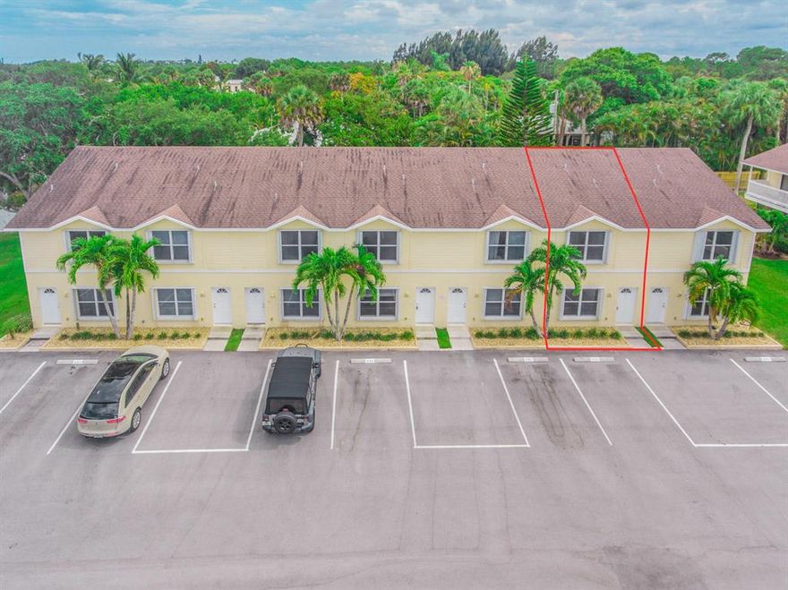 2 bedroom townhouse on Indian River Road in Jensen Beach. Updated kitchen with granite counter tops that opens to living room. Sliding doors to private patio off kitchen. half bath and laundry hook up on first floor. Upstairs includes a bedroom, bath and master suite with balcony. Townhouse is complete with accordion shutters, 1 parking space, community pool and day docking on the intercoastal.