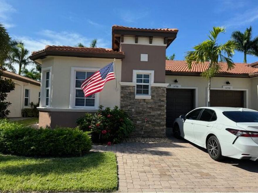 Rare Polina model,  corner lot,located on a private street  Patio complete with Pavers surrounded by a black wrought iron fence, 2 parking spaces,custom closets in master and 2nd bedroom! 3rd bdrm/ Office/ Den, custom French doors and window coverings. Recessed lighting in all the rooms! Crown molding,  New Dish washer upgraded kitchen appliances. White cabinets  All the bells and whistles !For accurate room sizes see Pollina  Model pic. VR clubhouse 38,000 Sq feet!!!