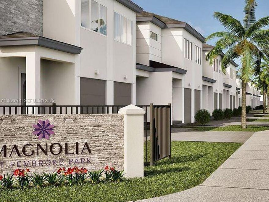 Beautiful new townhouse located in the desirable Magnolia community at Pembroke Park! This modern residence features impact-resistant doors and windows, a bright open-concept kitchen with stainless steel appliances, and stylish finishes throughout. The spacious layout includes a walk-in closet, dual sinks in the primary bathroom, and high-hat lighting throughout. Enjoy the convenience of an attached garage, keyless entry, and a full-size washer and dryer located on the second floor. The home also offers a private fenced backyard and is within walking distance to the community pool. Ideally situated in a prime location with quick and easy association approval. Rent includes internet and front yard maintenance.