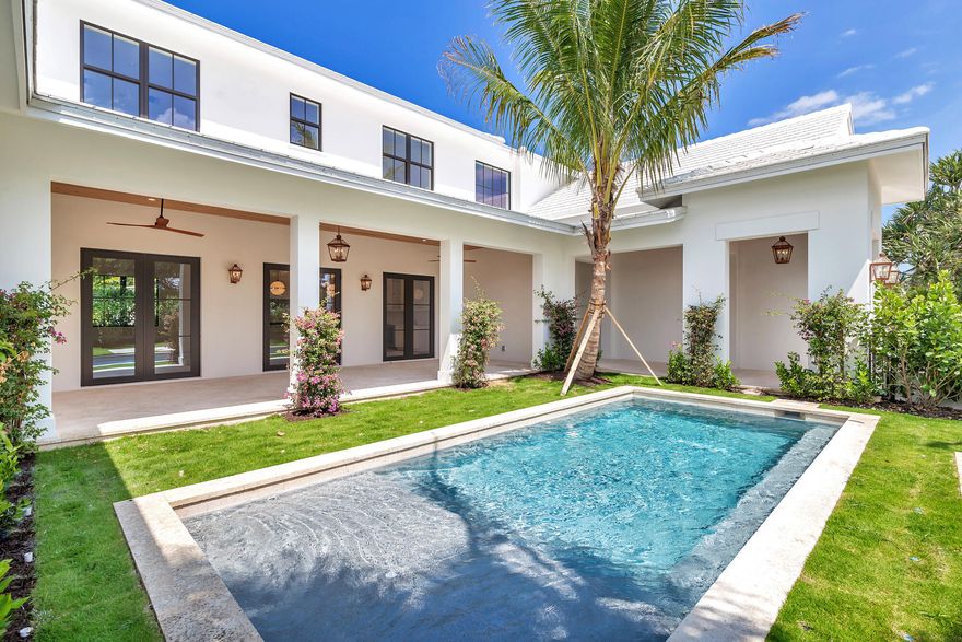 Stunning, 5BR/5.1BA New Construction home in the highly sought-after SoSo neighborhood of West Palm Beach. Designed by Roger Janssen of Dailey Janssen Architects, this estate features beautiful, top-of-the-line finishes and appliances throughout. Highlights include gourmet kitchen with butler's pantry, library, large bonus room, fantastic open floor plan, and the convenience of laundry on the first and second floors. Gorgeous outdoor spaces with pool, covered loggia, and pristine grounds by renowned landscape architect, Keith Williams of Nievera Williams Design.