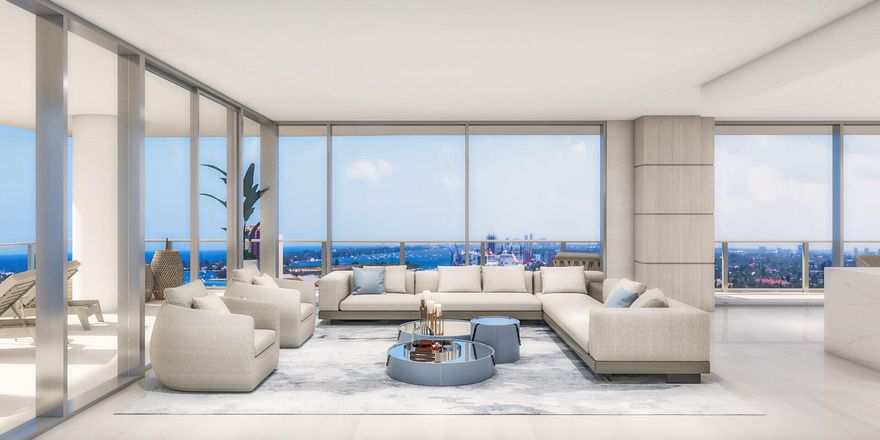 Nautilus 220 is a new luxe waterfront development under construction with closings beginning soon, alongside a marina with 330 condominium residences in two, 24 story towers, a one- acre outdoor amenity deck, the SeaHawk Prime by David Burke restaurant, retail, a café and office suites. Everything you need in one place, resort-style living perfected. Large 3 bedroom corner residence with very generous terrace features East/SE views. Beautifully appointed with 10ft ceilings, hurricane impact glass, porcelain tile throughout, full Miele Appliance package, wine cooler, waterfall quartz kitchen island, countertops with European cabinetry, split-bedroom layout, den, oversized primary suite and ensuite. N220 boasts a 1-acre outdoor amenity deck with a resort pool, sundeck, spa, fire pit, yoga deck, putting green, off-leash dog park, and 2 floors of indoor amenities with a spin studio, yoga studio, sauna and steam rooms, mini-bowling, theater lounge, golf + sports simulator, music studio, club room, billiards and card tables, kids' playroom, and teen gaming room, and much more including a rooftop lap pool and spa with 360-degree panoramic views. Additional services include Marina access, 24-hour onsite security and management. With waterfront restaurants, retail, offices, café, private beach club, N220 is your destination for luxury living. Our Lobby with 18ft voluminous ceilings and amenities areas designed by the renowned Interiors by Steven G. provide a grand arrival into your new home. Our 330 residences offer 2- 3 bedrooms, multiple floorplan options, and multiple views. Very pet friendly community.