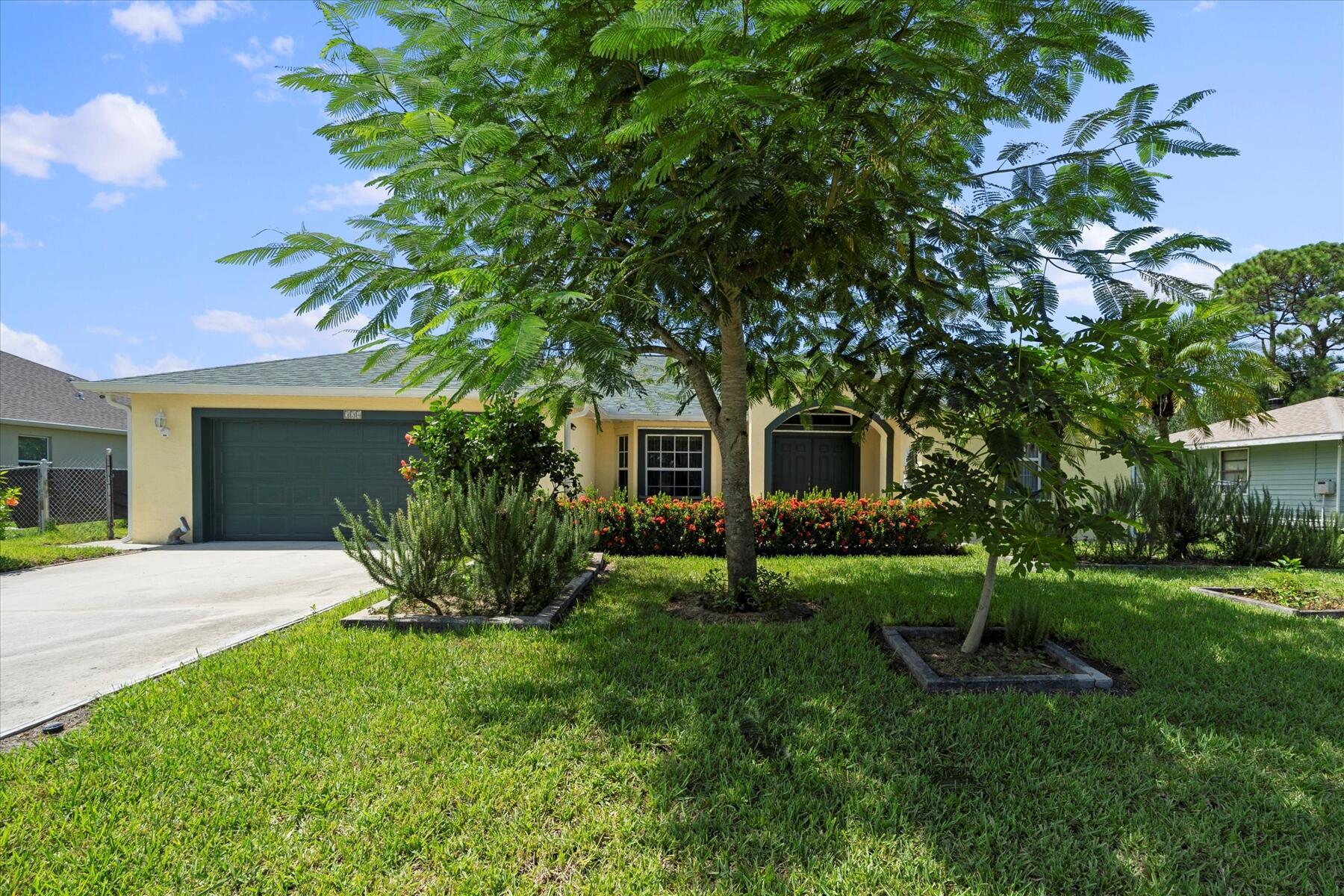 Well maintained three bedroom two bath CBS home. Roof installed November 2022. Home features split floor plan, vaulted ceilings with laminate flooring in dining room and bonus room that can be used as a den or sitting area. Nice size master bedroom with two walk in closets. Large screened in porch overlooking beautiful fenced in yard with lots of fruit trees. Shed and screened gazebo with sink for backyard grilling. Concrete walkway all around the house and to the shed. Sprinkler system on well. Close to shopping, restaurants and plenty of entertainment.