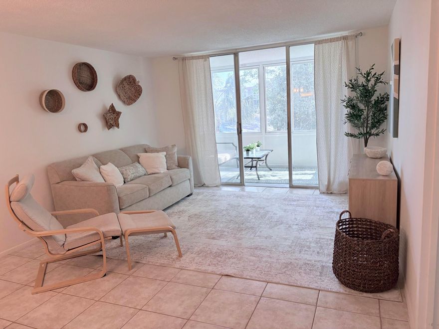 Gorgeous. Modern. Super Clean. Furnished. Peaceful.  Brand new electrical panel (2026), new water heater (2026), newer A/C system (2023), new refrigerator (2025), new, never used stove (2025), new, ever used dishwasher (2025), freshly painted (2026)......  Décor is neutral and inviting. Terrace faces big trees in the courtyard that provide peace and privacy.  Pool, shuffleboard, outdoor barbeque....  No special assessments due for the condo. Well maintained, gated community with dedicated parking space.  Security system with cameras at property. Buyer should verify all information provided as it might be subject to error.