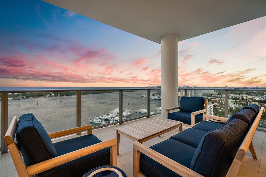 Once in a lifetime opportunity to buy the premier home at the Water Club.Penthouse unit in the coveted Tower 2 Azure Line. Closest to the water with panoramic totally unobstructed views east, west, north and south from the top floor of the water club.Fully renovated (gutted) renovation from floor to ceiling by Decorators Unlimited. This Penthouse has 10' ceilings and spectacular Ocean & Intracoastal views. Bright open floor plan with floor-to-ceiling windows in every room. Living Room opens to oversized ocean view terrace. Third Bedroom has additional terrace with Sunset views. Two premium assigned parking spaces provide easy access to the private entry vestibule. Massive walk in air conditioned storage unit included with this Penthouse.