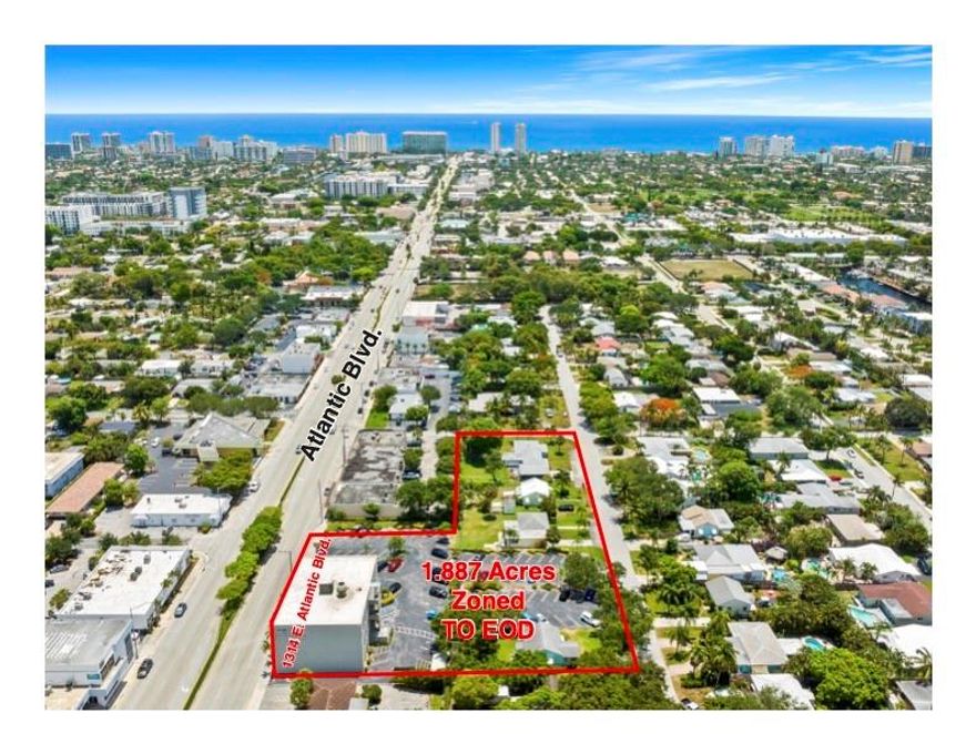 A Rare and Great opportunity to purchase a 1.887 Acres redevelopment parcel with 245' of frontage on East Atlantic Boulevard and obtain income ( NOI $111,000 commencing on 4-1-2025) while planning and waiting on permits. Zoned TO EOD ( Transportation Orientation East Overlay District) which allows various uses including Residential multifamily! The properties consist of 8 parcels with 11 Lots , includes a 15,000 SF Office Building, parking lots, and four single family properties immediately to the south of the Office building  and parking lot on East Atlantic Blvd. See Broker remarks for the additional Parcels. There are tenants in all the properties, and please Do Not Disturb or contact them. Possibility for Density Bonus Options City Code 155.3709.E.3
