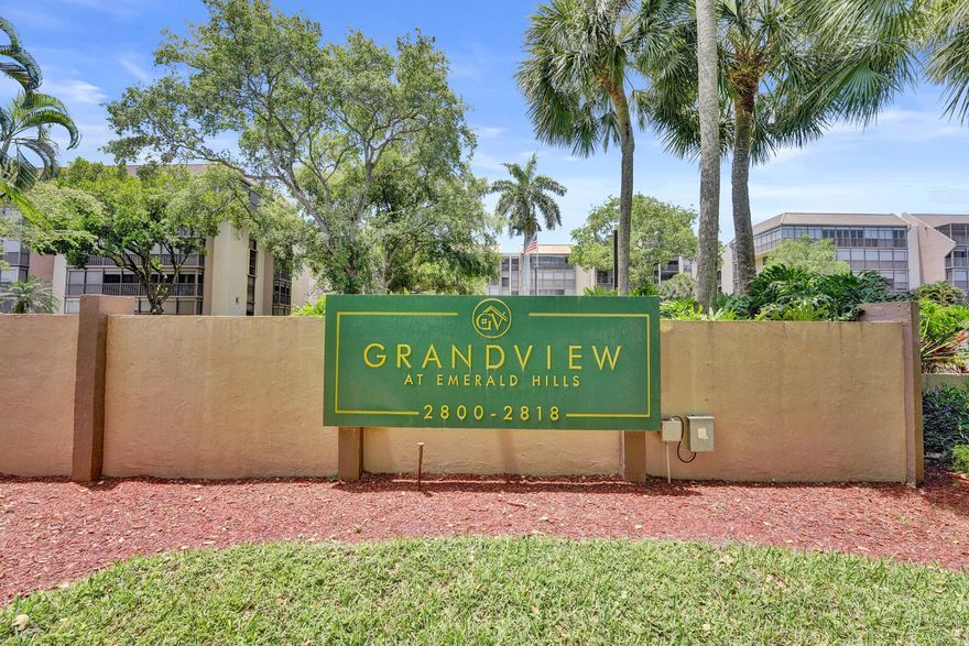 Beautifully semi-updated  2BR/2.5BA residence in the highly desirable Grandview at Emerald Hills. This bright, spacious unit features a 2 master bedrooms suites layout,  newer central A/C, and an oversized screened-in balcony accessible from both bedrooms and the living area—perfect for relaxing or entertaining. Well-maintained, gated community offers 24/7 security, resort-style pool and grounds, fitness center, community room with billiards, and on-site management. Ideally located within walking distance to shopping, parks, and houses of worship! Just minutes from the beach, Seminole Hard Rock Hotel & Casino, Fort Lauderdale-Hollywood International Airport, and major highways. Vacant and easy to show—this exceptional penthouse is ready for immediate occupancy! Call Now!  The 2 bedrooms can be master suites with their own full baths and there is a half bathroom in the hallway for your guests!
