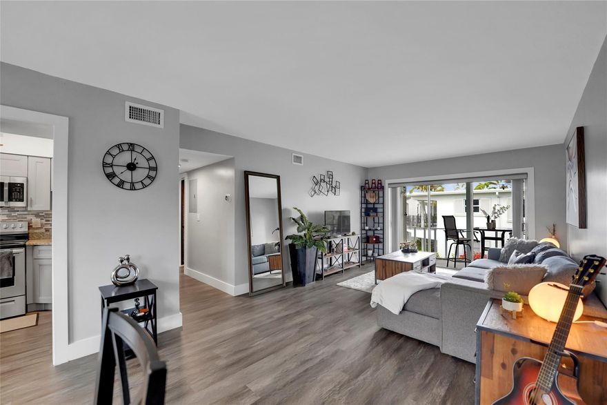 Welcome to this beautiful, Turnkey & Fully Furnished Renovated unit in Beautiful Light House Point! Renovations include: Luxury vinyl plank flooring, Crisp 4" baseboards & new trim, Sleek, updated kitchen with modern cabinetry, countertops & appliances, Beautifully updated bath, Impact windows & doors on the East side & Popcorn removed.  Laundry conveniently located right next to kitchen. Venetian Park offers that charming old-Florida vibe with lush, garden-like landscaping and resort-style amenities including: Pool, Pickleball court, Clubhouse, Outdoor kitchen & BBQ area & guest rental unit avail. @ low fee. Located just 10 min to beach, with easy access to Water Taxi, LHP Marina & restaurants. New AC & WH. HOA incl internet. All-ages co-op community with no land lease and no rec lease!