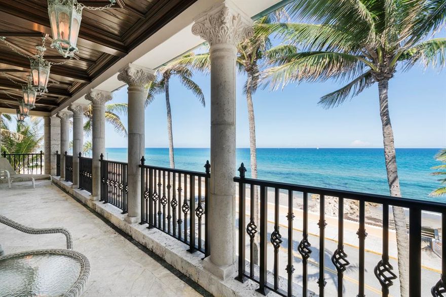 Masterfully crafted oceanfront Venetian Villa with 7,700+/- total square feet. Highlights include rich finishes, striking ocean views, soaring pecky cypress ceilings, detailed marble fireplaces, and oceanfront balconies. With its gracious floorplan and attention to detail, this exceptional Penthouse lives like an elegant estate. Private elevator opens to stunning foyer, leading to Grand waterfront living room through gallery with old world rolled ceilings. Unparalleled luxury with perfectly scaled rooms including mahogany library, media room, and formal dining room. Fantastic eat-in chef's kitchen features top-of-the-line appliances and wine room. Elegant owner's suite complete with fireplace, dual bathrooms, walk-in closets, and dressing rooms. The expansive lower level features a spacious guest suite with en-suite bath, cabana bath with dressing room, and 2 car garage. Spacious family room with kitchen opens to oceanfront covered loggia and private pool. Perfect In-Town location, just two blocks to Worth Avenue.

To be sold As Is. All sizes approximate and subject to verification. Sq. Ft. per floor plan.