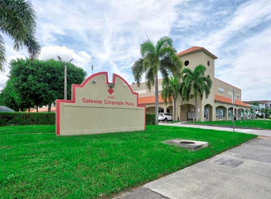 Great Warehouse-Condo in sought after Gateway Corporate Plaza.  Perfect for investors, rented until January 2026 for $3,450.  Total Sqft is $1840 and current configuration is office/warehouse. Zoning allows: light manufacturing, dining, office use, school (ballet, karate), machine shop, locksmith, showroom, postal store, different shop types (optical, tobacco, floral), and others. Property looks like a Shopping Center with covered walkways throughout. Across from Tamiami Airport. Plenty of parking with private back road for delivery. Fire sprinkler system