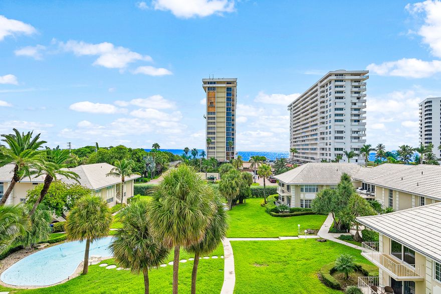 BOCA RATON GEM WITH AMAZING VIEW - Enjoy coastal living in this top-floor, 2 Bedroom, 2 Bathroom + Home Office, and direct beach access gem at Atlantic Cloisters. Watch the sunrise over the ocean from your private 310 SF balcony. Hurricane-impact windows and doors stretch across the east and west exposures, filling the 1,650 SF open floor plan with sunshine. Hardwood floors, high ceilings, and crown molding enhance the oversized rooms. This home includes a brand-new, full-size LG washer and dryer and newer white appliances including dishwasher, refrigerator, oven, and microwave. Excellent closet space, a large private storage room with electric, and covered parking are included as well as a clubhouse, heated swimming pool, and plenty of green space across the 11-acre property. From I-95: Exit onto Palmetto Park Rd, head E to A1A. Turn right on S Ocean Blvd, continue south. Right on De Soto Rd, left into Atlantic Cloisters. Follow signs to Building R (left). Guest parking is on right. Unit R-11 is on the 4th Floor.