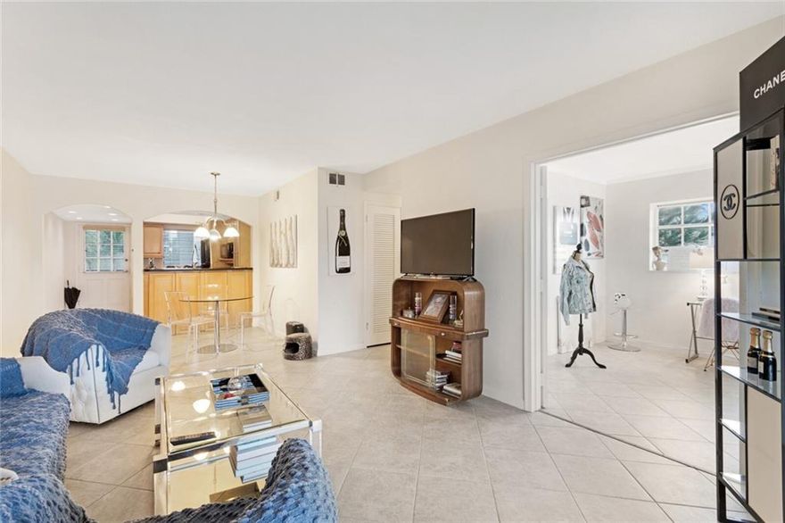 Rare opportunity CORNER WATERFRONT 2 bdrm with exclusive use of dock #3.  Close to IntraCoastal Waterway & inlet with no fixed bridges.  Island House East is a boaters paradise located in prestigious Las Olas Isles. Extraordinary location between Fort Lauderdale Beach & Las Olas entertainment and restaurant district. Intimate boutique building has had major upgrades including pool remodel and tile, some plumbing, concrete restoration, painting and seawall. Low monthly maintenance with Special Assessment paid in full at closing.  Dock has water/electric & direct ocean access. Minutes to airport, port downtown Fort Lauderdale, water taxi, beaches and more.  Many updates to unit including light oaklike cabinets, tile floors on diagonal,  custom arches , lighting, paint and more.