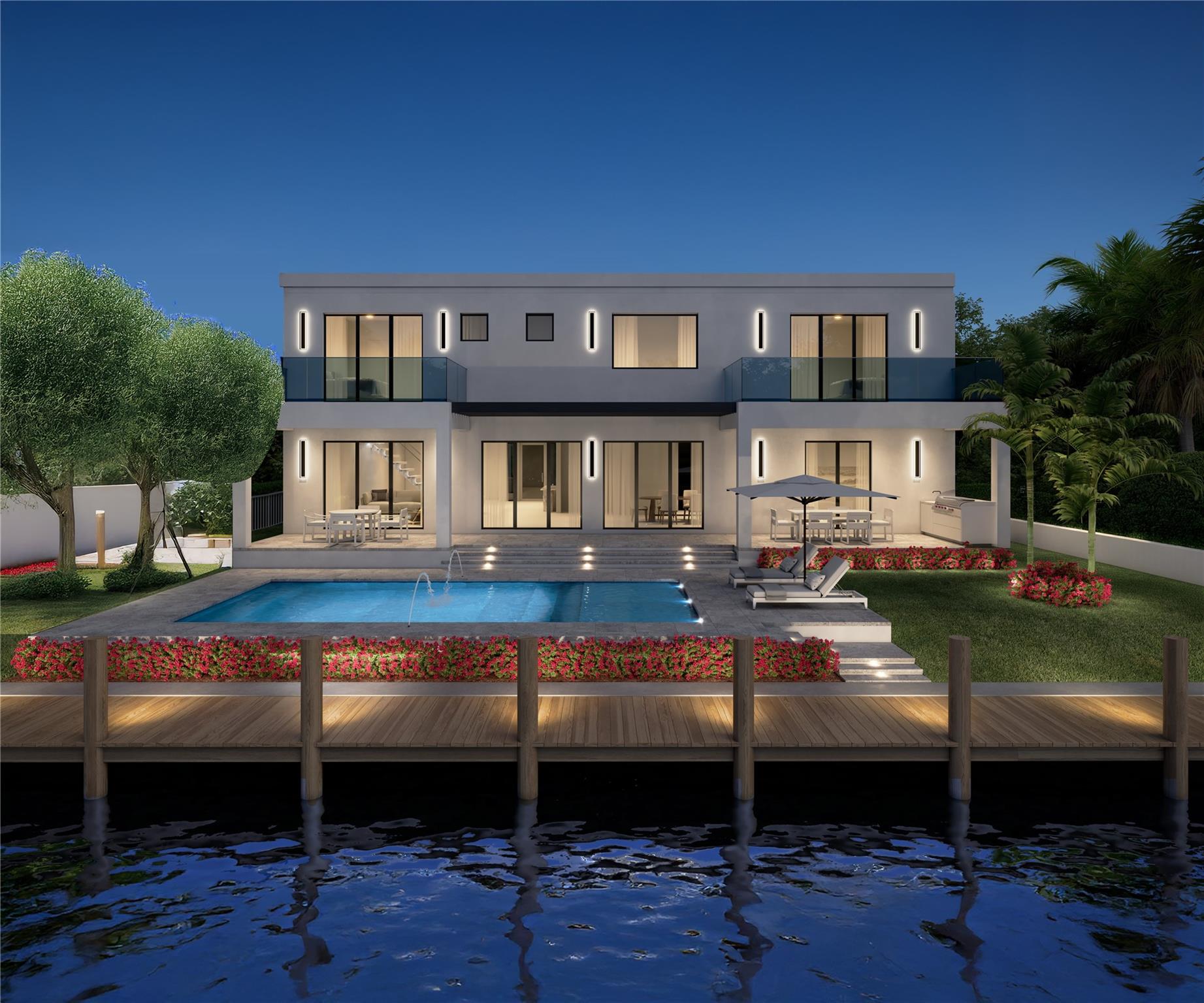 Welcome to your future dream home. This spectacular pre-construction waterfront home is designed for elegant coastal living. This five bedroom residence, plus a dedicated office/den will offer over the top comfort and modern sophistication. Situated on a prime waterfront lot with direct ocean access and no fixed bridges, this property is a boater’s paradise. Inside the open concept living spaces it will flow seamlessly into a the kitchen outfitted with top-tier appliances. Each of the five spacious bathrooms will be crafted with detail. The expansive sliding glass doors invite indoor and outdoor living to an opening to a resort style backyard with a pool, summer kitchen, and water views. The private dock accommodates large vessels, providing an effortless yachting lifestyle.