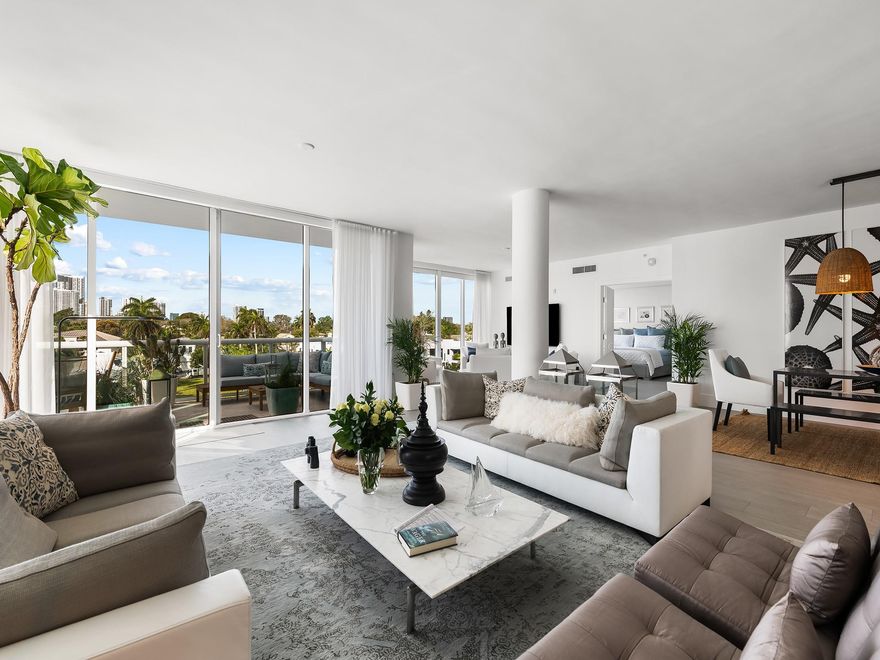 Located in sought after Las Olas Isles, this boutique building is the epitome of the So FLo carefree waterfront lifestyle. Expansive south views of the wide turning basin and city lights abound from the balconies of this corner unit. Expansive open living space, filled with light and water views & porcelain flooring. Chef's kitchen with quartz counters, Miele & Sub Zero appliances and breakfast bar. Updated primary suite with spa bath and custom closet. 2 additional bedroom suites. Laundry room with storage. Prime dockage with electric for up to 45' vessel with direct ocean access. 2 covered garage spaces. Amenities include pool, spa, fitness center & bike storage. Centrally located to shopping & dining on Las Olas Blvd, sandy beaches, Int'l airport and I-95 corridor to north or south!