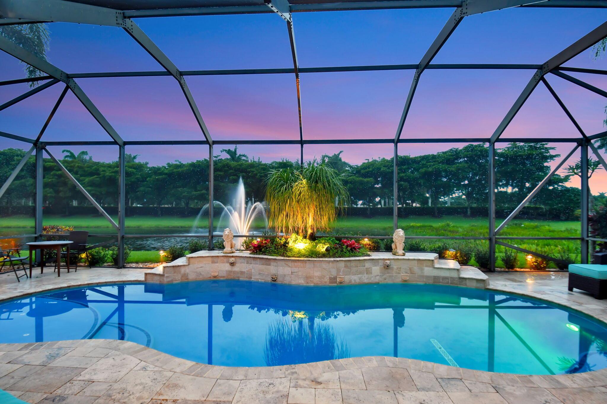 Welcome to your dream home! This meticulously maintained 2-bedroom residence with a spacious den--easily convertible into a third bedroom, 2.5 bathrooms and a stunning water view that captures true Florida living. The open-concept design is filled with natural light and features a chef's kitchen with granite countertops and stainless steel appliances. The owner's suite boasts his-and-hers walk-in closets and a spa-like bathroom. Outdoors, enjoy a heated saltwater pool and travertine patio surrounded by lush landscaping, creating the ultimate retreat. Perfectly situated within the community, this home is just a short walk to the clubhouse, which is currently undergoing a state-of-the-art renovation and offers tennis, pickleball, fitness center, cafe, over 50 social clubs, and so much more!!