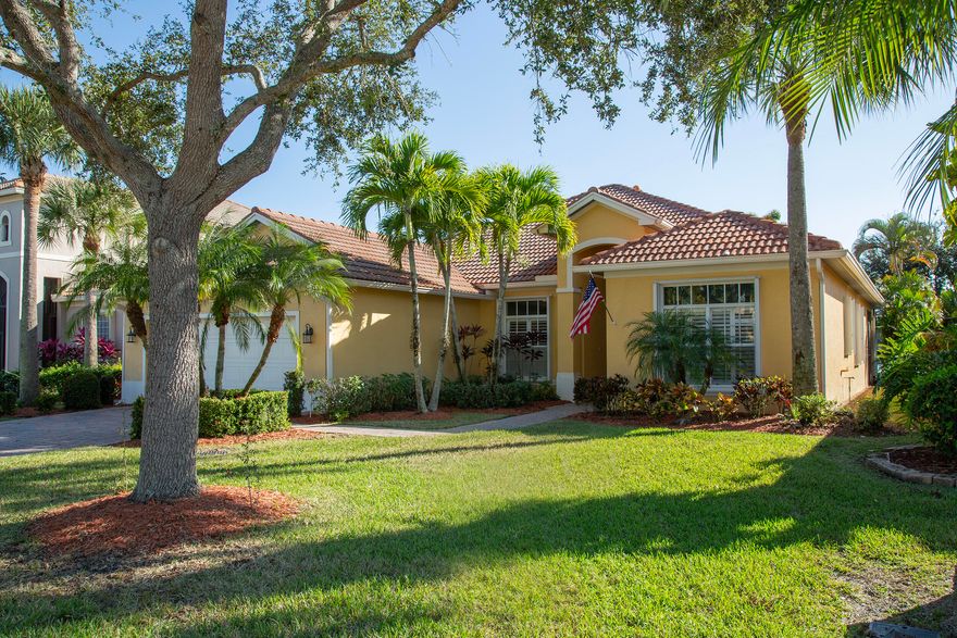 Gorgeous 3 bedroom/den/2 full bath/2 car garage CBS home is available for sale in St. James Golf Club, on the quiet side of Port St. Lucie, FL!  Owners had this beautiful home built on the largest lake in the community!  So many extras - 10' ceilings, extended screened in lanai, NEW tropical kitchen & bathroom cabinets, NEW kitchen appliances, built in cabinets in den, plantation shutters throughout, accordion storm shutters, 2020 water heater, 2023 full house GENERATOR, 2024 NEW AC.  St. James Golf Club is a public golf course, no need to join the golf club to live here!  Gated community with LOW HOA HAS BEEN PAID FOR 2026 - includes pool, hot tub, gym, club house, basketball, bocce ball, pickleball, tennis & playground.  An excellent buy for such a beautiful home, make it yours!