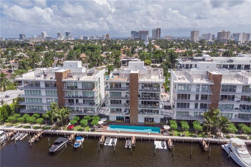 A BOATERS PARADISE, dock your boat in your 50' private boat slip behind this newly built, modern, boutique condo, in the heart of Las Olas. Walkability to the trendy shops and restaurants of Las Olas Boulevard and the famous Ft Lauderdale beach. Enjoy the spectacular views from your private rooftop terrace. This 3 bedroom, 3 bathroom residence has a spacious open living area with 10' floor to ceiling windows. Custom designed finishes throughout. Custom Italian kitchen with Wolf gas stove and appliances. Large custom closets, lighting, and electric privacy shades. Two covered parking spaces, electric car ready, generator, pool, gym.  This condo has never been occupied!