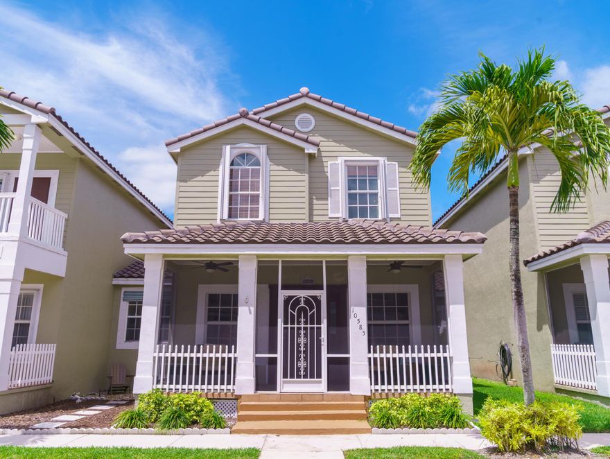 Beautifully updated Key West-style townhome in a serene Coral Springs community. This 3BR/2.5BA home features a bright open layout, breezy screened front porch, crown molding, and a 2-car garage. The upgraded kitchen offers granite countertops, stainless steel appliances, ample storage, and sunny breakfast area. Upstairs includes all bedrooms plus a versatile loft, perfect for home office, reading nook, or hobby area. The master suite features an updated bath and huge walk-in closet. Practical features include hurricane shutters, a rear-facing garage, dryer and brand-new washer. Meticulously landscaped community includes a pool, park and playground. Located in top-rated school district including MSD High School. Convenient to shopping, dining, and recreation.