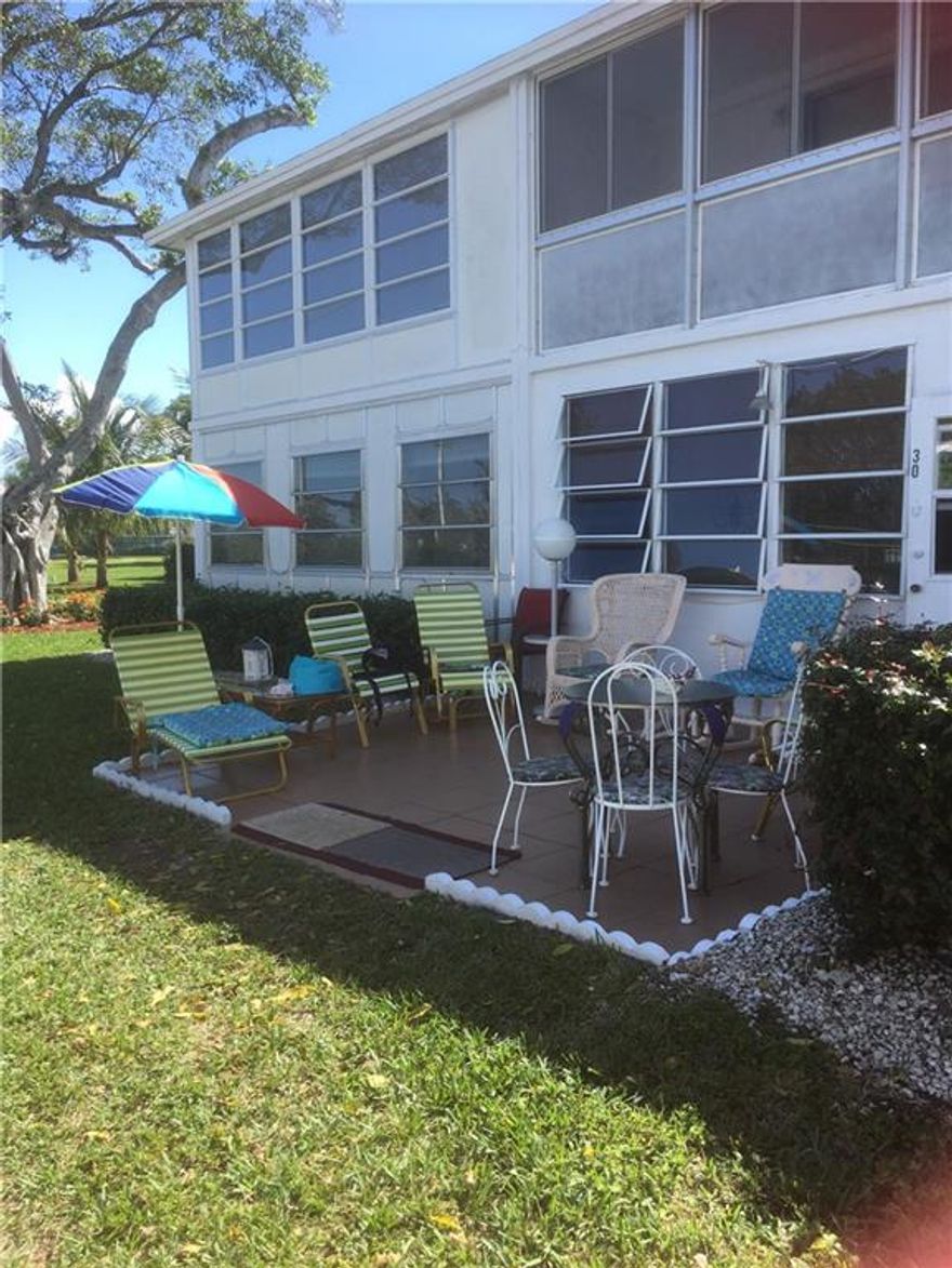 Do not miss out on this one!! Charming first floor 1 bedroom 1 bath condo. This unit has a lot to offer. Updated kitchen new white cabinets. Bright open floor plan with lots of natural light. Tile flooring throughout. Extremely well maintained unit. FULLY FURNISHED READY TO MOVE IN!! !! This building offers exterior terrace patio to enjoy the Sunny South Florida Living. Perfect to entertain friends and family!!  Also offer an enclosed patio for privacy and additional space. Great location, unit located steps to the Hillsboro gate. You can walk to local restaurants and shopping. Enjoy Century Village Deerfield beach 55+ active community Resort Style Living. Offers many activities and amenities. Conveniently located minutes to the Beach.  Welcome to your South Florida home !!