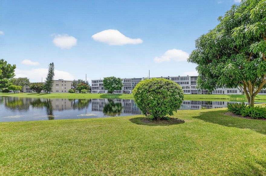 Great opportunity to start over and make this 1 bedroom, 1 bath lakefront condo your own!  Excellent perks with this unit, including CENTRAL A/C, convenient GROUND FLOOR, SHOWER, and LARGE FLORIDA ROOM OVERLOOKING THE LAKE. Sold AS IS, price reflects work needed. This is a no-rental waterfront building close to entry gate with reserves funded. Take advantage of this blank slate with one of the lower priced units in Century Village. This amazing 55+ community has a Broadway-style theatre, fitness center, pickleball courts, craft and card rooms, shuttle buses to shopping, and so much more. Agent is partial owner in this estate sale.