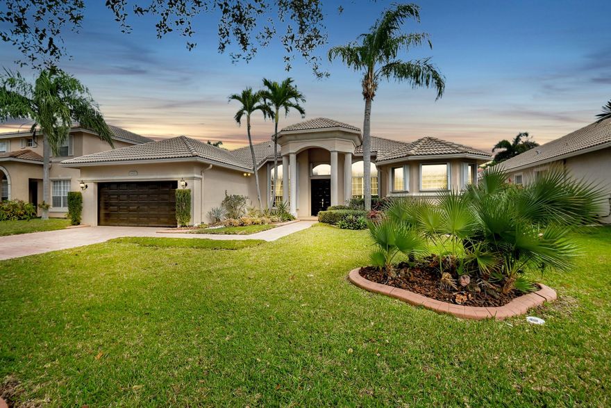 Welcome to your personal paradise! This stunning 4-bed, 3-bath home features a triple split floor plan and a den/office that can be easily converted to a 5th bedroom. Entertain in style in the spacious living areas filled with natural light. The gourmet kitchen boasts Whirlpool stainless steel appliances, granite countertops, and chic shaker cabinets. Step outside to your travertine-paved backyard oasis with a heated pool. Located in the sought after gated Grand Reserve community, enjoy access to a fitness center, community pool, and clubhouse. Don't miss out – schedule your showing today and live the ultimate lifestyle!