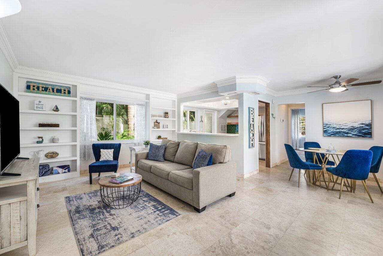 Experience the best of Delray Beach in this fully furnished, turnkey ground-level unit, located just one block from the beach and four blocks from Atlantic Avenue! Tastefully decorated with a modern, beach-inspired aesthetic, this bright and open space features impact windows throughout, high-end finishes, and everything you need to move right in. Relax in your own private, fenced-in back patio or take a short stroll to the sand and Delray's top dining and shopping spots. Enjoy the convenience of in-unit laundry and peace of mind with hurricane-impact protection. Water and internet are included, adding even more value to this ideal coastal getaway. Pet-friendly for up to two small to medium dogs (no cats). A rare find in one of Delray's most walkable and desirable beachside neighborhoods!