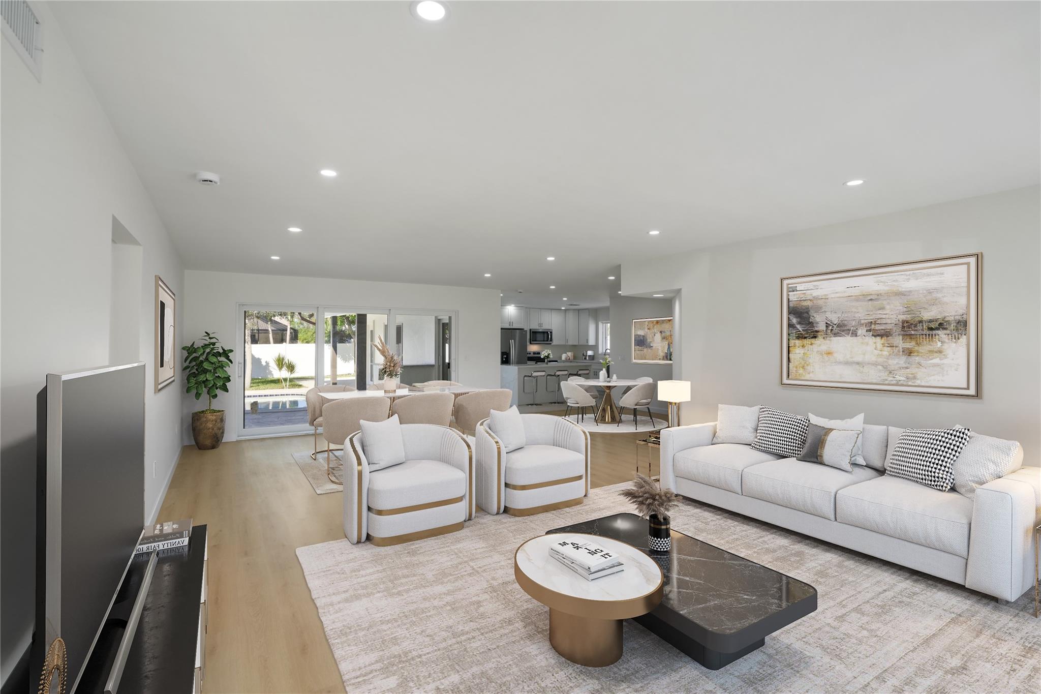 THIS is the home you’ve been waiting for. A true 4BR/3BA pool home in booming Pompano Beach. 2,026SF on a 9,000SF lot, extensively renovated, designed for modern living & is move-in ready. Step inside to an open, light-filled floor plan w/ impact windows/doors throughout. A brand-new kitchen w/ quartz counters, sleek cabinets & new appl. 2 BRs feature en-suite BAs & walk-in closets; primary suite offers dbl vanity & walk-in shower. All fully permitted for peace of mind. Large backyard retreat w/ pool & outdoor bar, perfect for relaxing or entertaining guests! Only 1.5 mi to the beach, near Pine Crest School & 20 min to FLL. No HOA. Live in the heart of Pompano’s vibrant growth and rising value!