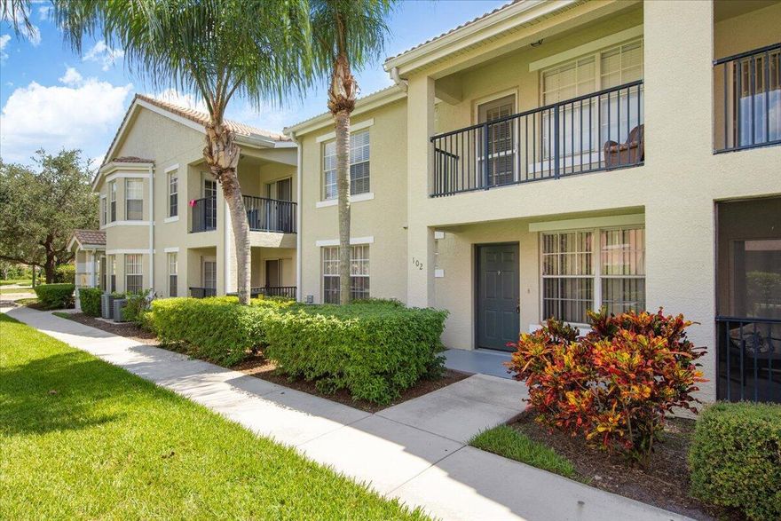 FRESHLY PAINTED LIGHT SHERMAN WILLIAMS GRECIAN WHITE. 1 DEDICATED PARKING SPACE AND 2 GUEST SPOTS CLOSE Discover your dream home at The Belmont, a gated community in the heart of St Lucie West. This ground floor 2-bedroom, 2-bathroom unit boasts newer stainless steel appliances, all-tile floors & a spacious walk-in closet in the master bedroom. The open floor plan creates an inviting space, and the full-size washer/dryer in unit adds convenience. With the added comfort of a brand new A/C, you can enjoy resort-style amenities including a pool, spa, fitness center, club house & business center. Enjoy easy access to great shopping, restaurants, a movie theater, and the St. Lucie Mets Stadium--all just minutes away from I-95. Don't miss the opportunity to make The Belmont your new home.