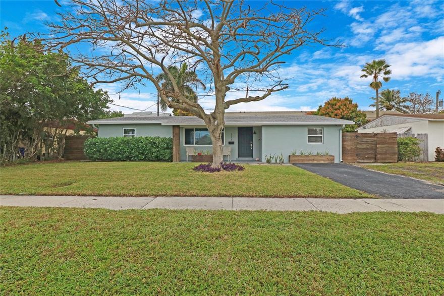 Beautiful 3/2 split bedroom floorplan single family home with oversized saltwater pool and pergola, located 1.2 miles from the ocean in east Deerfield Beach.  Home has been completely updated in modern fashion.  All windows & doors are hurricane impact.  Updates include white quartz kitchen counter tops, stainless steel appliances, porcelain tile flooring throughout, high-hat lighting, crown molding, designer interior doors, updated bathrooms, tankless water heater, and French doors.  New A/C was installed in 2019, new roof was put on in 2017, pool was resurfaced in 2022.  Located in a friendly, peaceful neighborhood just minutes to I-95, shopping, parks, boat ramp & restaurants. This home offers the best of what South Florida has to offer.