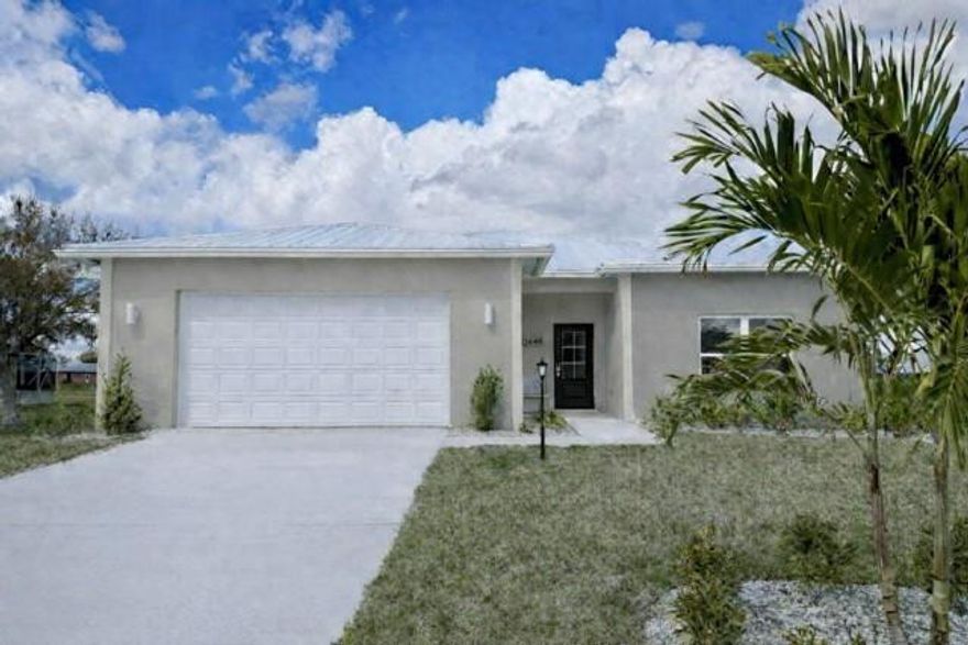 NEW! This beautifully charming New Construction house has hit the market in Okeechobee! with stunning pops of blue, this home feels refreshing, welcoming, and peaceful on the outside AND the inside! This new construction home features stainless appliances, quartz countertops, custom showers, all impact storm windows and doors, and 10 foot ceilings. There is plenty of room for a POOL in the back yard beyond the covered porch over looking the subdivision's lake. COME SEE TODAY!