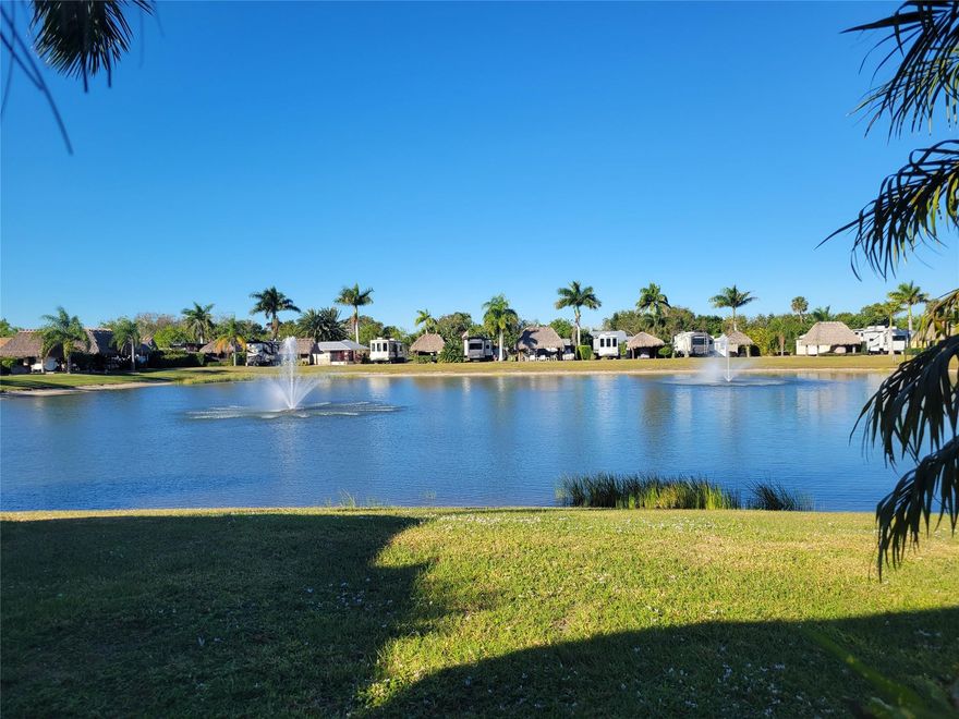 Beautiful Lake front lot located in Silver Palms Rv Resort, a 90 acre gated community. Tiki overlooks the lakes where you can enjoy amazing sunrises while listening to the sound of the fountains. Fully finished casita with 1/2 bath, washer/dryer, ac, & kitchen countertop. Amenities are clubhouse with with daily/evening activities. Billiard, card, library and fitness rooms. Poolside bar & grill features live music. Pickleball, bocce, dog park and so much more awaits you at this amazing resort. Lot will accommodate Class A,C or 5th wheel and can be rented when not in use. Fully deeded lot ownership. Secure you sunny Florida spot every year ! Seasonal or full time use. Motivated seller !