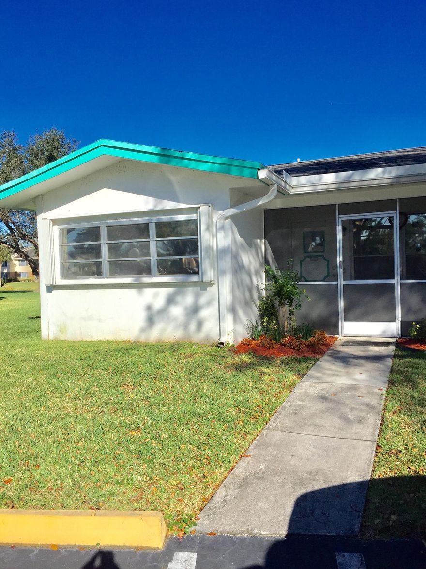 2 Bedroom, 2 Bathroom Corner Villa With Large Side Yard and Beautiful Water View. Extra Den and Large Bedrooms With New Carpet and Baseboards. New Paint and Ceiling Fans. This Active 55+ Community has 2 Swimming Pools,  ClubHouse, Courtesy Bus, Tennis Courts, Exercise Room, and More.. Maintenance includes Lawn, Roof, Exterior Painting, and minor Plumbing and Electrical repairs. 20% Down Required by Association, Pets OK with a Doctors Note. Must Own for 1 Year Prior to Renting.