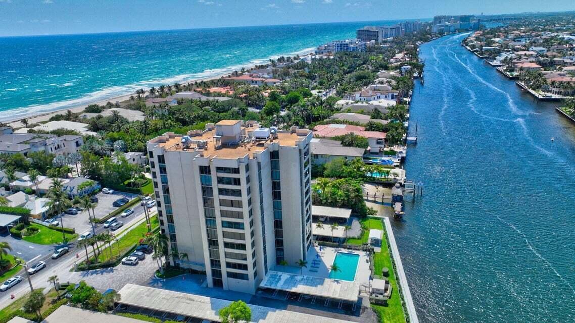 DIRECT INTRACOASTAL VIEWS fm MOST ROOMS! Ceiling-to-floor impact windows. Updated 2 BR 2 BA condo. Washer-dryer. Court of Delray is presently updating hallways & Lobbies. Boutique bldg. with 43 units & 4 per floor. BEACH Access across the street. Amenities include: Fitness center, bike storage, Social Rm, saunas & large sparkling pool. IDEALLY LOCATED just S. of Linton Blvd. minutes to shopping, I-95, Tri-Rail and vibrant Atlantic Ave. offering indoor/outdoor fine & casual dining, Art galleries, boutiques and year round activities. Brightline train & airports conventiently nearby as well as local Theaters.