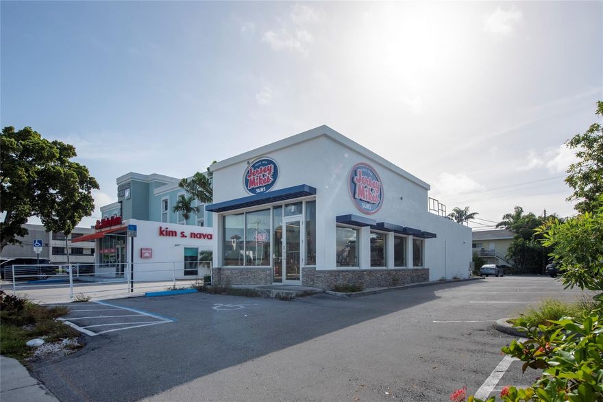 This property features approximately 75' of Federal Highway frontage with B-1 zoning directly across the street from Holy Cross Hospital and is surrounded by office and professional buildings. There is a long term, triple n*t lease in place with a national franchisee, Jersey Mike's. There is approximately 5 years left with two five-year renewal options on the lease, the lease is not voidable. THIS SALE IS LAND AND BUILDING ONLY, the business is NOT for sale. Please do not disturb the tenant, feel free to go in and order a sandwich or a drink if you would like to view the interior. Building is appx. 1320 sf with one bathroom and 13 parking spaces. Seller may consider financing with at least 40% down. Current rent is $3409 through 4/2027, 2% annual bumps.