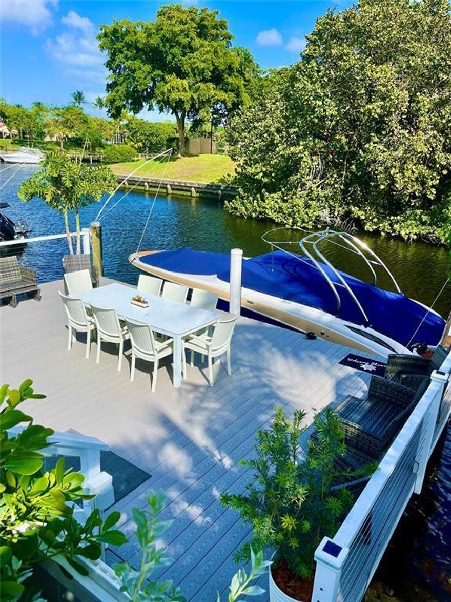 Calling All Boaters! Beautiful, fully remodeled waterfront home on Hillsboro Canal with Intracoastal & ocean access! Master suite features an in-suite bathroom, freestanding tub, and mirrored his-and-hers wardrobe. Upgrades include a new AC, tankless water heater, electric panel, and a spacious 26x16 dock with 80 ft water frontage and whips for your boat. The fully functional kitchen boasts two double sinks, gas oven, dishwasher, washer, dryer, and a large storage shed. Attached garage for a golf cart or motorcycles. Located in a well-maintained 55+ community with only 120 homes, offering a beautiful pool, brand-new clubhouse, and many activities. Close to all services, 18 minutes from the beach, and 5 minutes from the train! Available February 1, 2025.