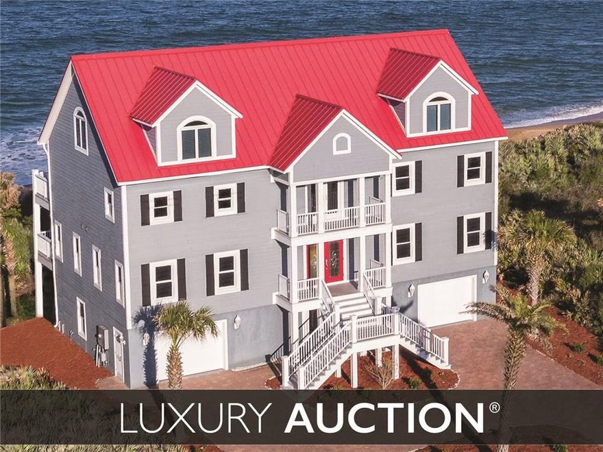 Sold via Luxury AUCTION® on April 28th, 2018! List price used here is FOR REFERENCE ONLY. Direct Atlantic Ocean frontage in Flagler Beach! Designed to maximize ocean views and breezes. Features include a private boardwalk onto the sand, elevator, gourmet kitchen, water filtration system, central vacuum, “new” A/C units (2014), reinforced hurricane doors/windows and large entertaining areas both indoors and out.