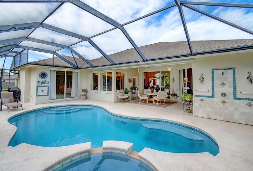 POOL HOME! Must see! 3 bedroom with 2 full baths and half cabana bath. Outdoor Shower.  Private back yard with no HOA. Split floor plan with living room and den. Covered lanai with screened in pool enclosure. High ceilings, granite counter tops, large walk in shower and separate tub in primary suite. 2 Car garage. Sprinklers operate on well. Much, much more. Great Location. Easy access near Crosstown and Airoso. Close to shopping, schools, restaurants and medical offices. Sold as is and unfurnished. Chinoiserie closet doors do not convey in sale and owner will replace before closing.