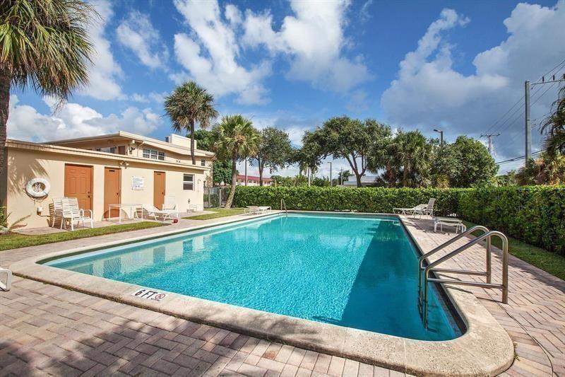 IMMACULATE one bedroom condo in east Boynton, remodeled with vinyl wood look floors in living area and BRAND NEW carpet (in bedroom only)*central A/C, just a few blocks to the beach, Publix, all shopping and restaurants, quiet location set back on Federal Hwy, so it's on the bus line, easy access to transportation, parking for 2 cars OK, trucks/motorcycles OK in front parking area, no pets per HOA, all ages, max 2 people per unit, pool and laundry on property. First, last, security required. Please see broker remarks and attachments for application and additional info, schedule online. Quick HOA approval! Available 9/1/25! Also for sale see MLS #F10514123