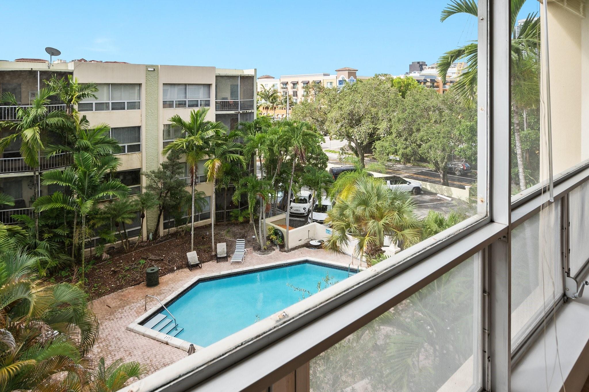 Las Olas Regency is a premier apartment building in an A+ location just a block from Las Olas Blvd. The units are very spacious and offer a great floor plan with huge living/dining room and tons of storage. Updated with new white appliances. Wood look flooring throughout. This end unit is on third floor. The only full bath is located in the primary bedroom with a 1/2 bath in the hallway. Building has Pleasant view of pool, and landscaping. The unit has a screened in balcony. Secured building with keypad entry system. Only 1 parking space but street parking is possible for 2nd car. Close to shops/dining and downtown.
