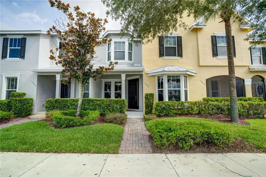 Your Florida Home awaits in this beautiful 2 story Townhome! It features an open kitchen, Corian countertops, impact windows, wood laminate and tile flooring, farm house style kitchen sink, front porch & back patio, NEW ROOF plus much more... Bedford Park in Traditions boasts a children's playground, dog park, butterfly park and it is centrally located making it close to all the shops and restaurant's. HOA fee includes Lawn care, Reserves, Irrigation, Basic Cable, Alarm, Regular Internet and Common Grounds. Don't miss out on this deal come on by!